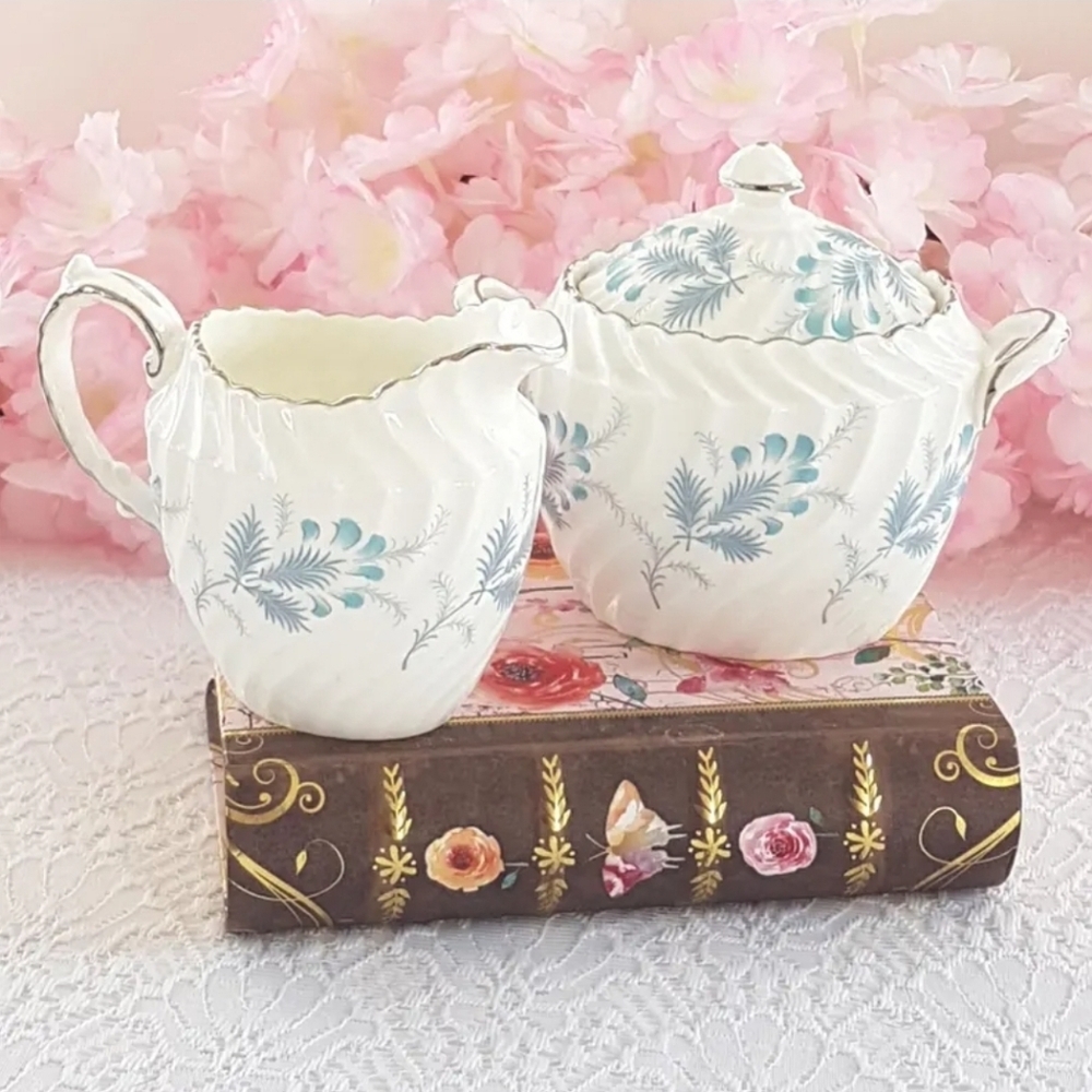 Aynsley Bone China Cream & Sugar Set: Las Palmas Blue Floral - England